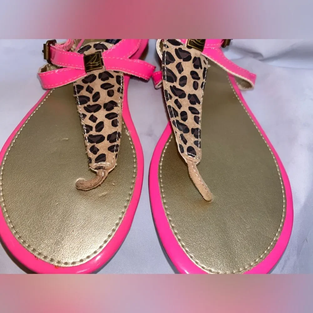 Sperry Little Girls' Leopard Summerlin T-Strap Sandals size 4